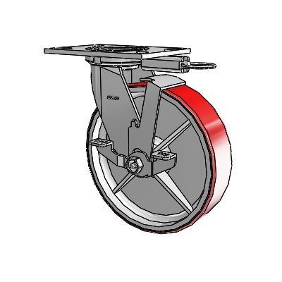 4 Series 2 Inch Wide Top Plate Swivel Caster with 8 x 2 Moldon Polyurethane (Cast Iron Core) Wheel and Top Lock Brake