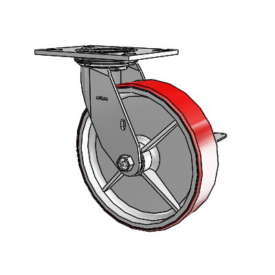 4 Series 2 Inch Wide Top Plate Swivel Caster with 8 x 2 Moldon Polyurethane (Cast Iron Core) Wheel and Side Lock Brake