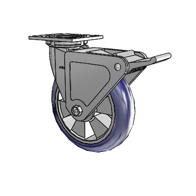 4 Series 2 Inch Wide Top Plate Swivel Caster with 8 x 2 Triumph (Round/Blue) Wheel and Tech Lock Brake