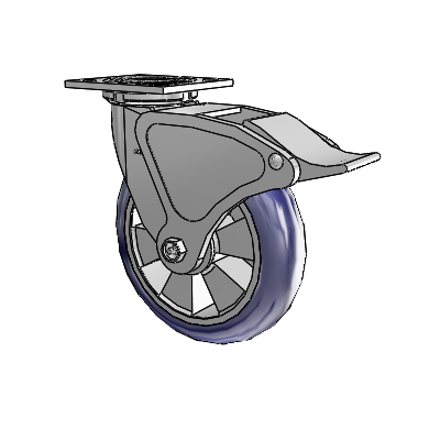 4 Series 2 Inch Wide Top Plate Swivel Caster with 8 x 2 Triumph (Round/Blue) Wheel and Total Lock Brake