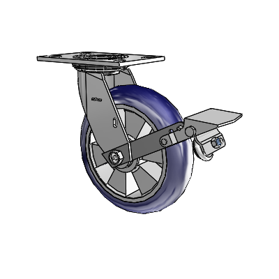 4 Series 2 Inch Wide Top Plate Swivel Caster with 8 x 2 Triumph (Round/Blue) Wheel and Tread Lock Brake