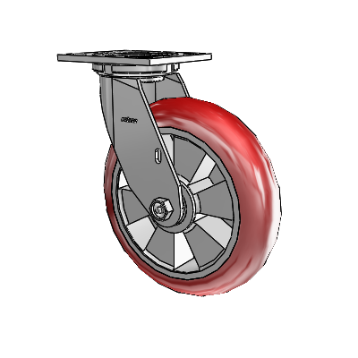 4 Series 2 Inch Wide Top Plate Swivel Caster with 8 x 2 Triumph (Round/Red) Wheel