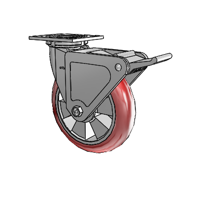 4 Series 2 Inch Wide Top Plate Swivel Caster with 8 x 2 Triumph (Round/Red) Wheel and Tech Lock Brake