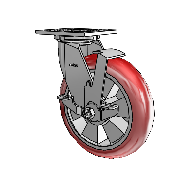 4 Series 2 Inch Wide Top Plate Swivel Caster with 8 x 2 Triumph (Round/Red) Wheel and Top Lock Brake