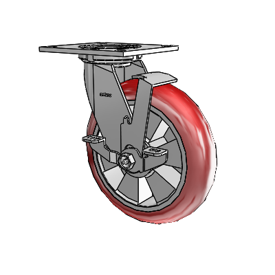 4 Series 2 Inch Wide Top Plate Swivel Caster with 8 x 2 Triumph (Round/Red) Wheel and Top Lock Brake