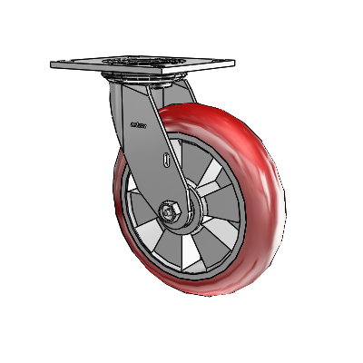 4 Series 2 Inch Wide Top Plate Swivel Caster with 8 x 2 Triumph (Round/Red) Wheel