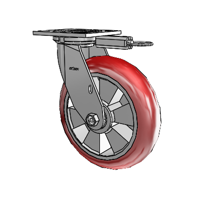 4 Series 2 Inch Wide Top Plate Swivel Caster with 8 x 2 Triumph (Round/Red) Wheel