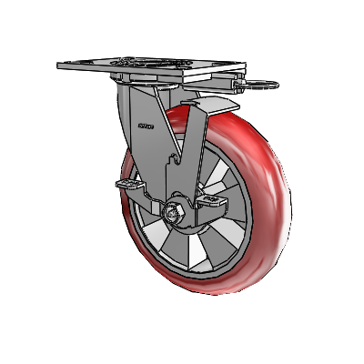 4 Series 2 Inch Wide Top Plate Swivel Caster with 8 x 2 Triumph (Round/Red) Wheel and Top Lock Brake