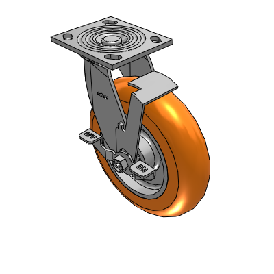 4 Series 2 Inch Wide Top Plate Swivel Caster with 8 x 2 CG Max Orange Wheel and Top Lock Brake