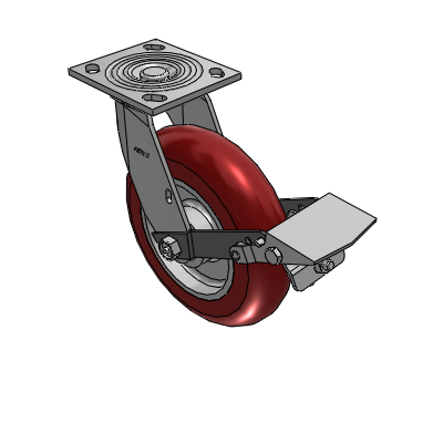 4 Series 2 Inch Wide Top Plate Swivel Caster with 8 x 2 CG Max Maroon Wheel and Tread Lock Brake