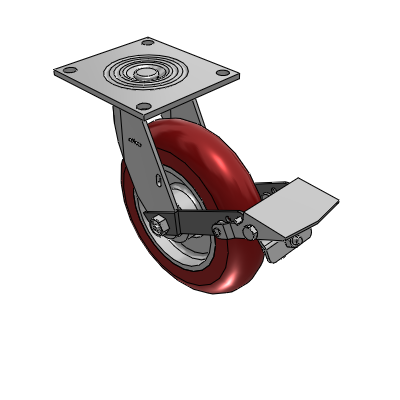 4 Series 2 Inch Wide Top Plate Swivel Caster with 8 x 2 CG Max Maroon Wheel and Tread Lock Brake