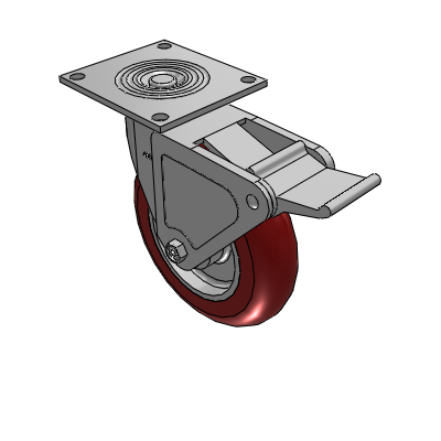 4 Series 2 Inch Wide Top Plate Swivel Caster with 8 x 2 CG Max Maroon Wheel and Tech Lock Brake