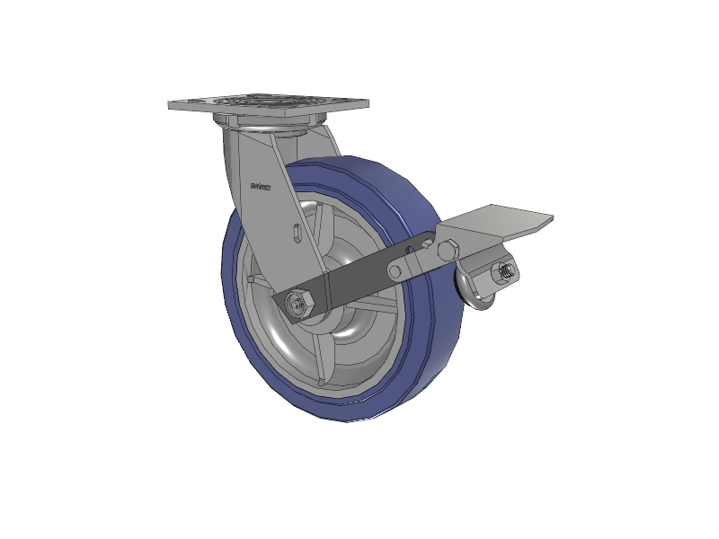 4 Series 2 Inch Wide Top Plate Swivel Caster with 8 x 2 HydroTech (Flat) Wheel and Tread Lock Brake