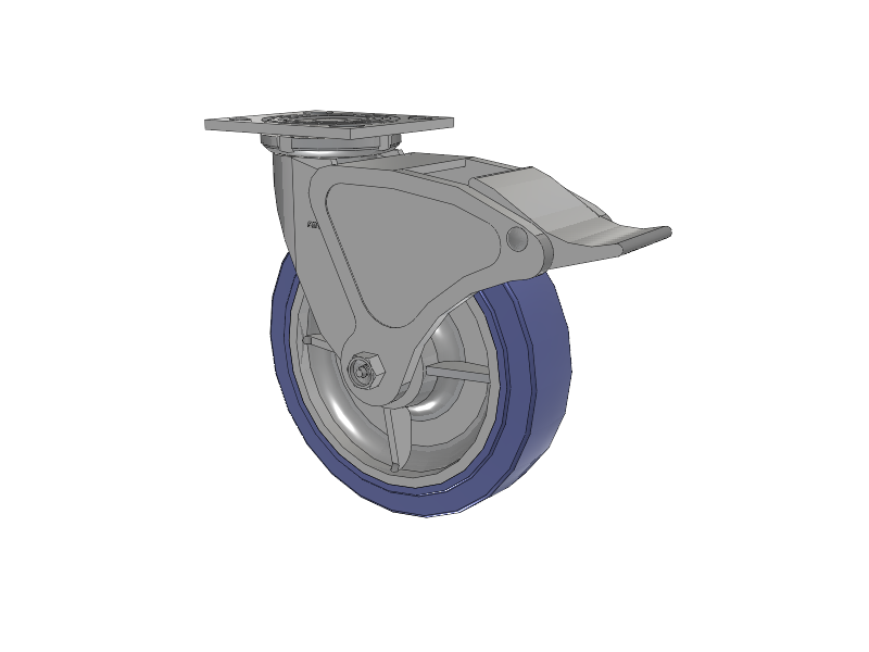 4 Series 2 Inch Wide Top Plate Swivel Caster with 8 x 2 HydroTech (Flat) Wheel and Total Lock Brake