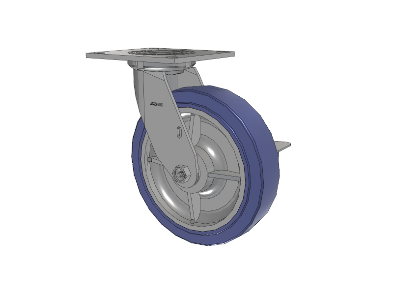 4 Series 2 Inch Wide Top Plate Swivel Caster with 8 x 2 HydroTech (Flat) Wheel and Side Lock Brake