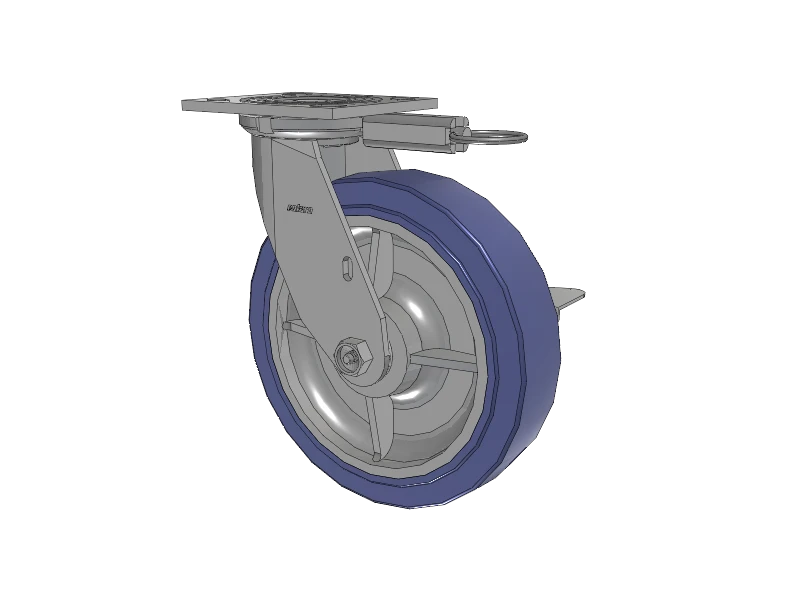 4 Series 2 Inch Wide Top Plate Swivel Caster with 8 x 2 HydroTech (Flat) Wheel and Side Lock Brake