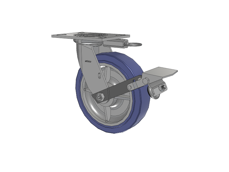 4 Series 2 Inch Wide Top Plate Swivel Caster with 8 x 2 HydroTech (Flat) Wheel and Tread Lock Brake