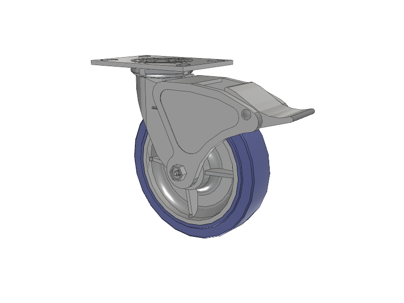 4 Series 2 Inch Wide Top Plate Swivel Caster with 8 x 2 HydroTech (Flat) Wheel and Total Lock Brake