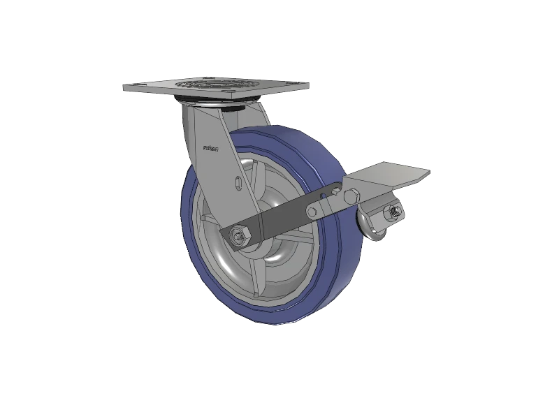 4 Series 2 Inch Wide Top Plate Swivel Caster with 8 x 2 HydroTech (Flat) Wheel and Tread Lock Brake