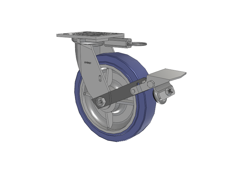 4 Series 2 Inch Wide Top Plate Swivel Caster with 8 x 2 HydroTech (Flat) Wheel and Tread Lock Brake