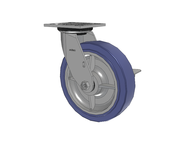 4 Series 2 Inch Wide Top Plate Swivel Caster with 8 x 2 HydroTech (Flat) Wheel and Side Lock Brake