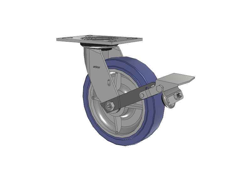 4 Series 2 Inch Wide Top Plate Swivel Caster with 8 x 2 HydroTech (Flat) Wheel and Tread Lock Brake