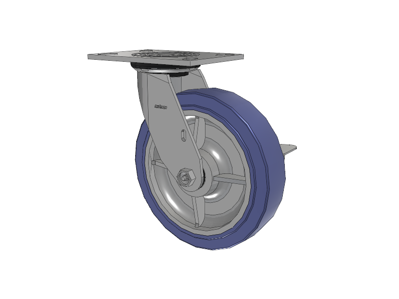 4 Series 2 Inch Wide Top Plate Swivel Caster with 8 x 2 HydroTech (Flat) Wheel and Side Lock Brake
