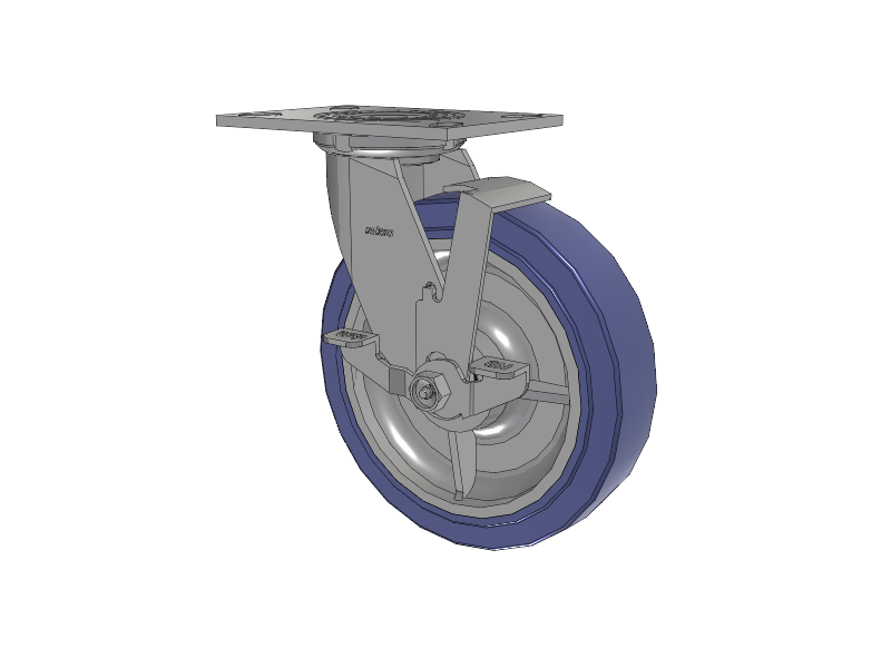 4 Series 2 Inch Wide Top Plate Swivel Caster with 8 x 2 HydroTech (Flat) Wheel and Top Lock Brake
