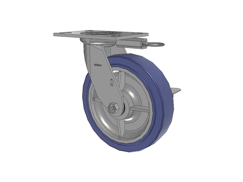 4 Series 2 Inch Wide Top Plate Swivel Caster with 8 x 2 HydroTech (Flat) Wheel and Side Lock Brake