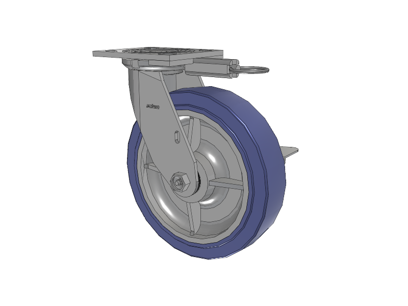 4 Series 2 Inch Wide Top Plate Swivel Caster with 8 x 2 HydroTech (Flat) Wheel and Side Lock Brake