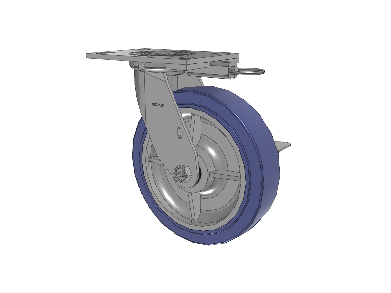 4 Series 2 Inch Wide Top Plate Swivel Caster with 8 x 2 HydroTech (Flat) Wheel and Side Lock Brake