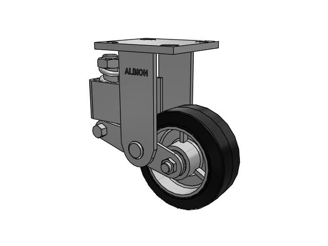 40 Series Top Plate Rigid Caster with 5 x 2 Black Tread on Aluminum Core MD - Moldon Rubber (Aluminum Core) Wheel