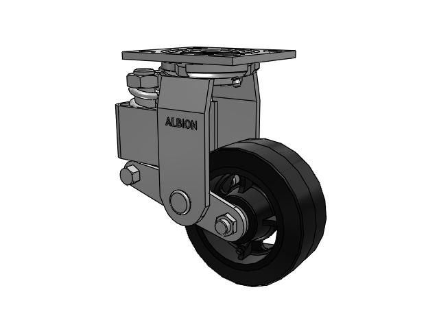 40 Series Top Plate Swivel Caster with 5 x 2 Black Tread on Black Enamel Core MR - Moldon Rubber (Cast Iron Core) Wheel