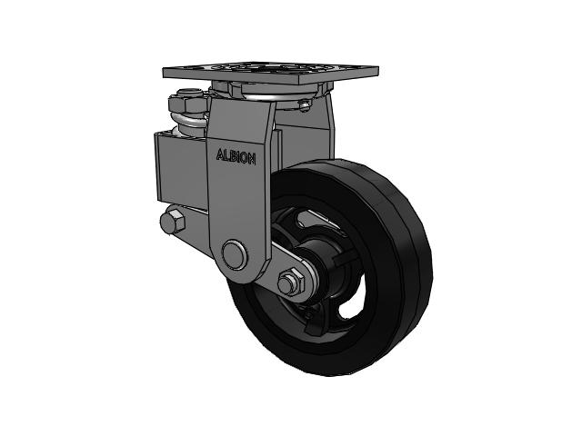 40 Series Top Plate Swivel Caster with 6 x 2 Black Tread on Black Enamel Core MR - Moldon Rubber (Cast Iron Core) Wheel