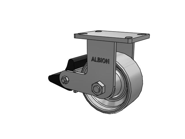 410 Series Top Plate Rigid Caster with 6 x 3 Grey Enamel CA - Cast Iron Wheel and Poly Lock Integrated Brake