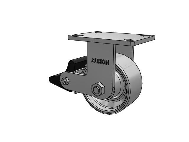 410 Series Top Plate Rigid Caster with 6 x 3 Grey Enamel CA - Cast Iron Wheel and Poly Lock Integrated Brake