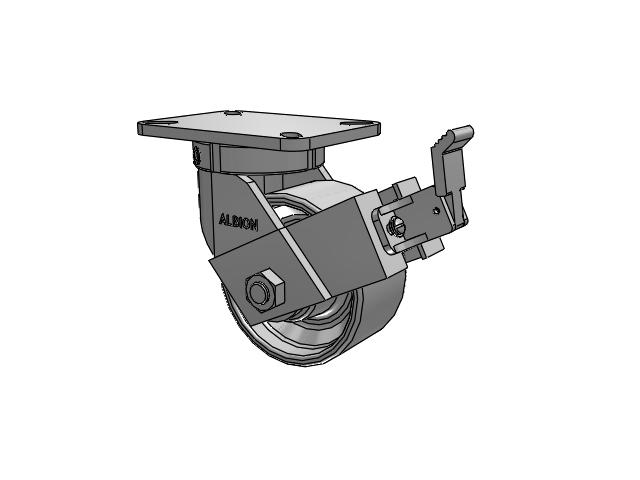 410 Series Top Plate Swivel Caster with 6 x 3 Grey Enamel CA - Cast Iron Wheel and Face Brake