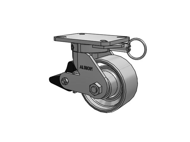 410 Series Top Plate Swivel Caster with 6 x 3 Grey Enamel CA - Cast Iron Wheel and Poly Lock Integrated Brake