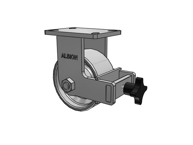 410 Series Top Plate Rigid Caster with 6 x 3 Grey Enamel CA - Cast Iron Wheel and Face Brake