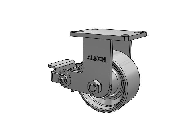 410 Series Top Plate Rigid Caster with 6 x 3 Grey Enamel CA - Cast Iron Wheel and Poly Cam Brake