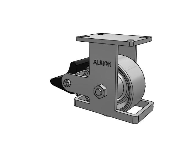 410 Series Top Plate Rigid Caster with 6 x 3 Grey Enamel CA - Cast Iron Wheel and Poly Lock Integrated Brake