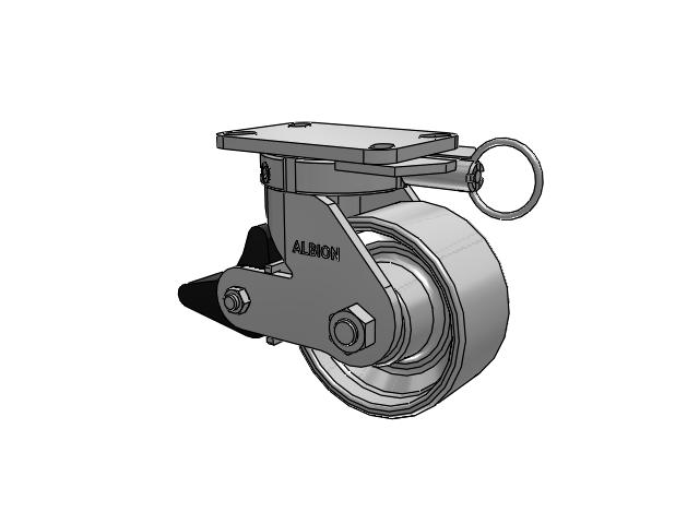 410 Series Top Plate Swivel Caster with 6 x 3 Grey Enamel CA - Cast Iron Wheel and Poly Lock Integrated Brake