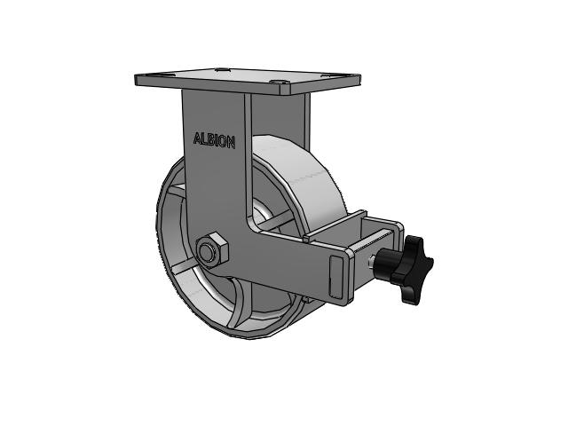 410 Series Top Plate Rigid Caster with 8 x 3 Grey Enamel CA - Cast Iron Wheel and Face Brake