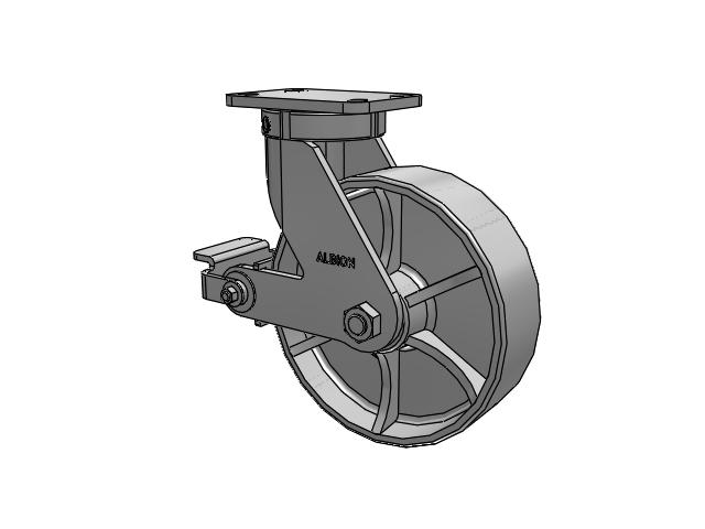 410 Series Top Plate Swivel Caster with 10 x 3 Grey Enamel CA - Cast Iron Wheel and Poly Cam Brake
