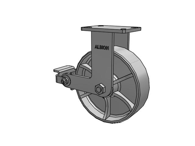 410 Series Top Plate Rigid Caster with 10 x 3 Grey Enamel CA - Cast Iron Wheel and Poly Cam Brake