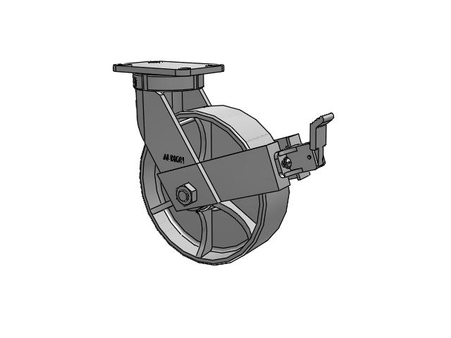 410 Series Top Plate Swivel Caster with 10 x 3 Grey Enamel CA - Cast Iron Wheel and Face Brake