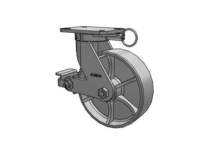 410 Series Top Plate Swivel Caster with 10 x 3 Grey Enamel CA - Cast Iron Wheel and Poly Cam Brake