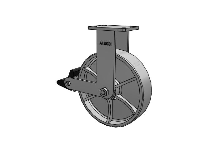 410 Series Top Plate Rigid Caster with 12 x 3 Grey Enamel CA - Cast Iron Wheel and Poly Lock Integrated Brake