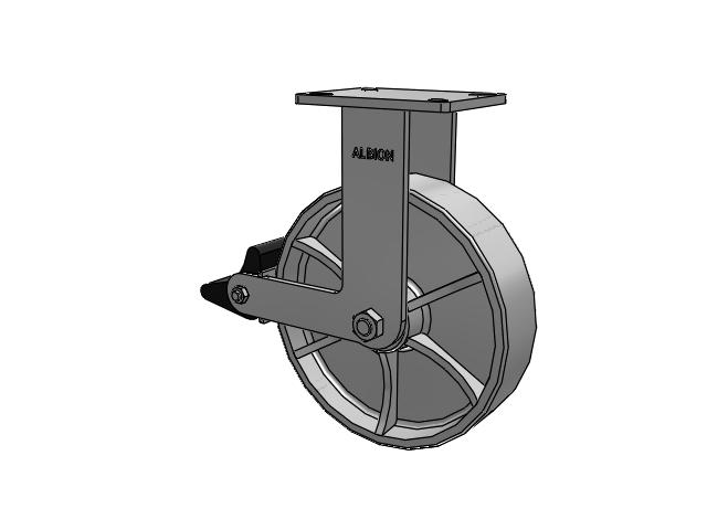 410 Series Top Plate Rigid Caster with 12 x 3 Grey Enamel CA - Cast Iron Wheel and Poly Lock Integrated Brake