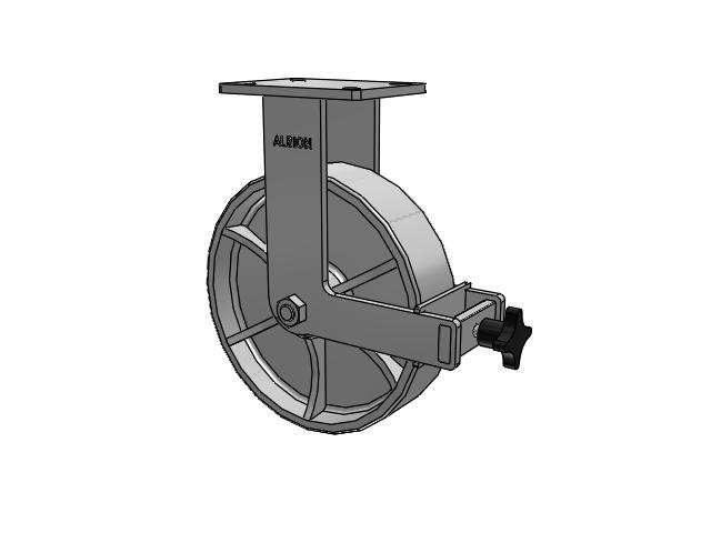410 Series Top Plate Rigid Caster with 12 x 3 Grey Enamel CA - Cast Iron Wheel and Face Brake